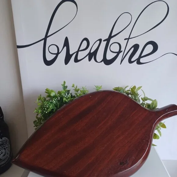 Handmade Leaf Wood Serving Tray | 3-Section Divided Platter | 18"x9.5" - Picture 2 of 5